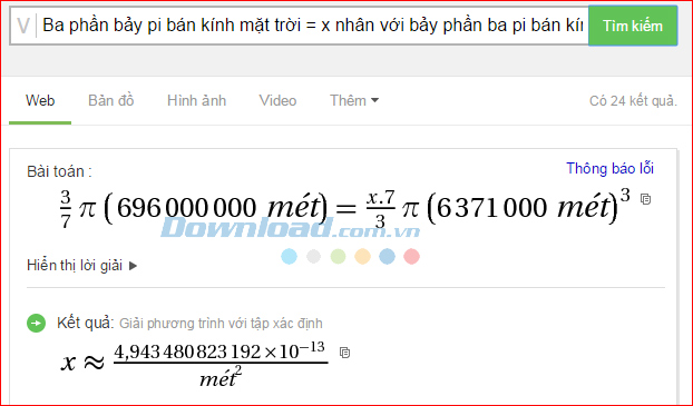 Phương trình có chứa hằng số toán học và vật lý 2 Cách dùng Cốc Cốc để giải Toán cực nhanh