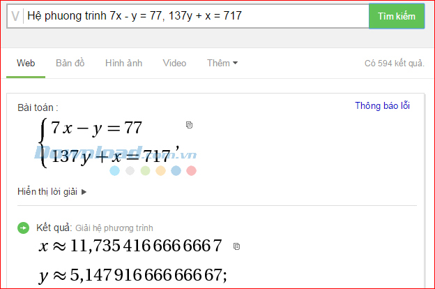 Hệ phương trình tuyến tính Cách dùng Cốc Cốc để giải Toán cực nhanh