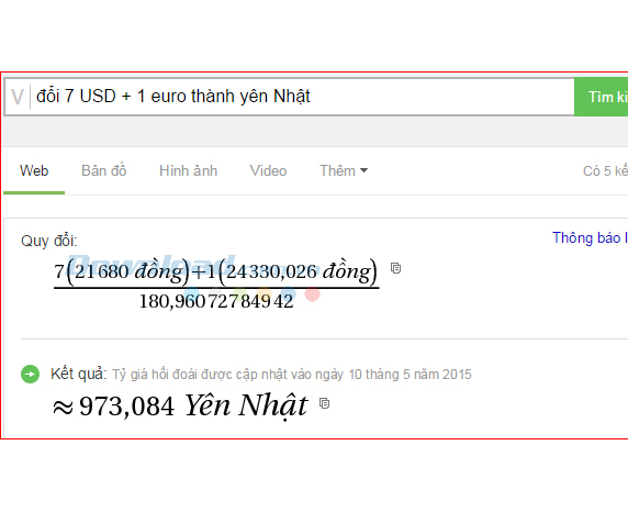 Chuyển đổi tiền ngoại tệ Cách dùng Cốc Cốc để giải Toán cực nhanh