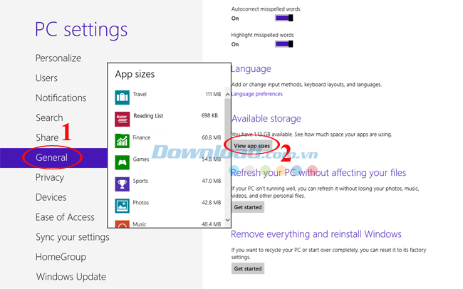 Tùy chọn trong PC settings Những cách xóa bỏ phần mềm và ứng dụng trên Windows 8 hiệu quả nhất