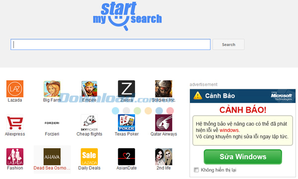 giao diện trình duyệt khi bị mystart search chiếm Cách gỡ bỏ Mystar Search khỏi các trình duyệt