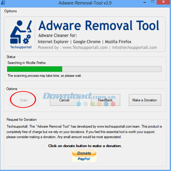 kích vào Scan Cách gỡ bỏ Mystar Search khỏi các trình duyệt