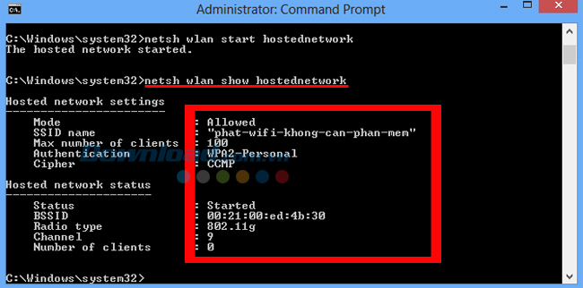 Kiểm tra lại Thủ thuật phát wifi trên windows 7, 8 không cần dùng phần mềm