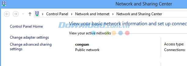 Chọn change adapter settings Thủ thuật phát wifi trên windows 7, 8 không cần dùng phần mềm