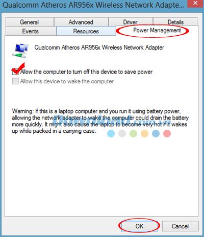 Chọn thẻ Power Management Sửa lỗi “The hosted network couldn’t be started" khi phát Wifi từ laptop