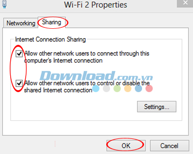 Chọn thẻ Sharing Sửa lỗi “The hosted network couldn’t be started" khi phát Wifi từ laptop