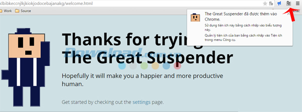Cài đặt thành công Đưa Chrome vào trạng thái "ngủ đông" bằng The Great Suspender