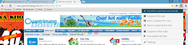 Cách "Suspen" 1 tab bất kỳ Đưa Chrome vào trạng thái "ngủ đông" bằng The Great Suspender