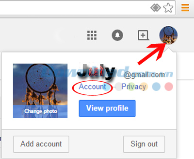 Click và chọn Account Cách tạo bảo mật 2 bước cho Google Mail
