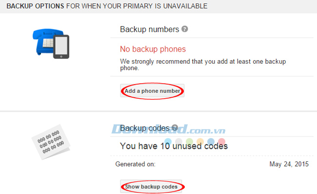Dự phòng Cách tạo bảo mật 2 bước cho Google Mail
