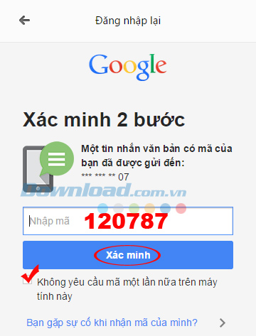 Yêu cầu nhập mã xác nhận Cách tạo bảo mật 2 bước cho Google Mail