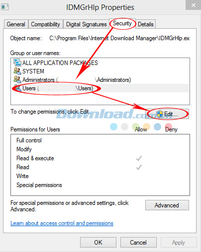 Chọn tab Security Cách sửa lỗi IDM báo Fake Serial Number