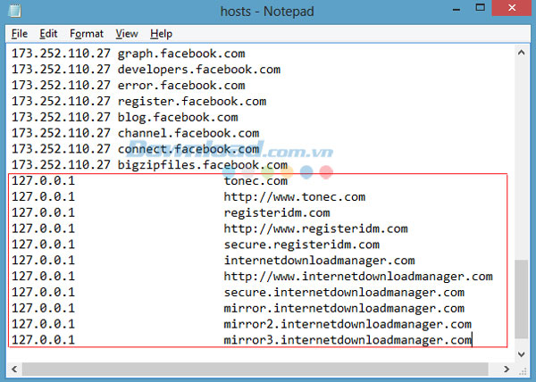 Copy vào file host Cách sửa lỗi IDM báo Fake Serial Number