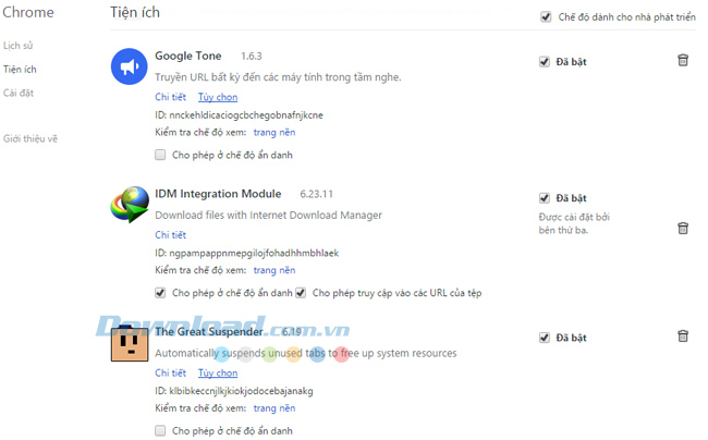 Tắt bớt tiện ích mở rộng Khắc phục lỗi Chrome sử dụng quá nhiều RAM