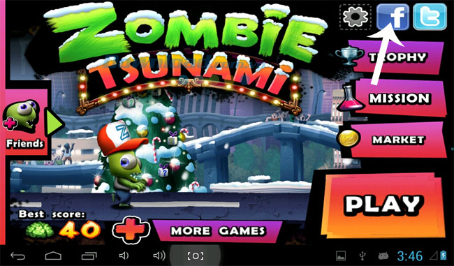 Kết nối với Facebook Cách đạt được điểm cao trong game Zombie Tsunami