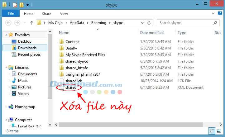 Xóa file Khắc phục lỗi "Skype has stoppped working" hiệu quả nhất