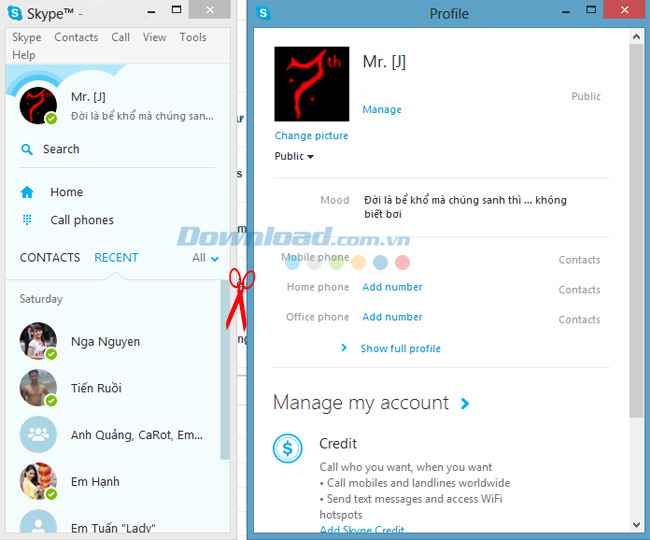 giao diện chính được tách làm đôi Những điều cần biết về Skype - Phần 3