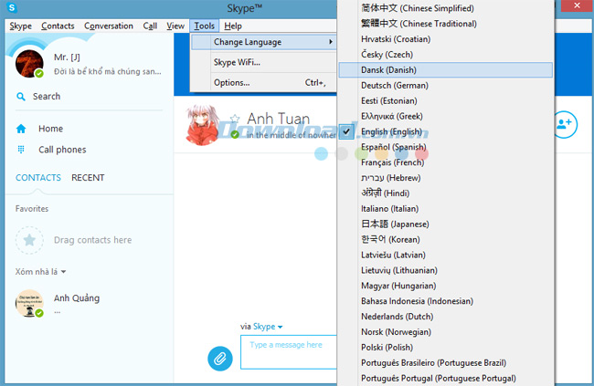 Thay đổi ngôn ngữ cho Skype Những điều cần biết về Skype - Phần 4