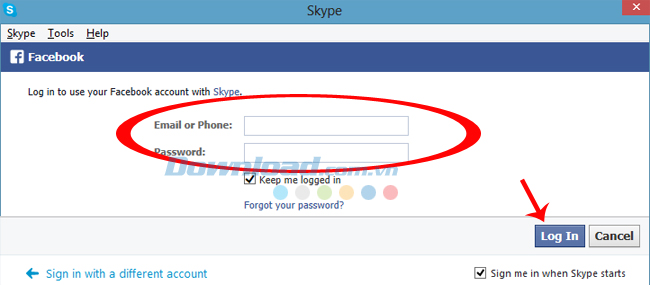 Cách đăng nhập Skype bằng tài khoản Facebook 