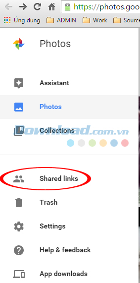 Chọn Shared links Những thủ thuật không thể bỏ qua với Google Photos
