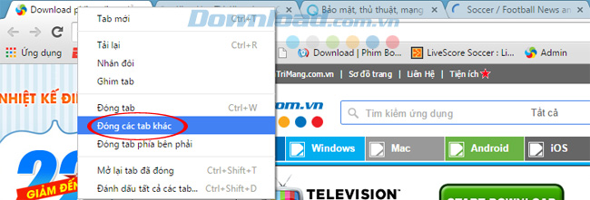 Đóng các tab khác Hướng dẫn sử dụng chuột phải trên trình duyệt Chrome