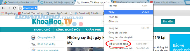 Mở lại tab đã đóng Hướng dẫn sử dụng chuột phải trên trình duyệt Chrome