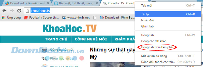 Đóng tab bên phải Hướng dẫn sử dụng chuột phải trên trình duyệt Chrome