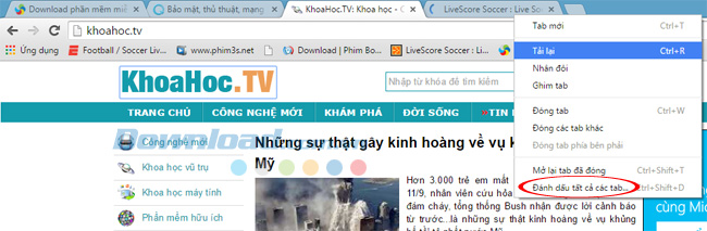 Đánh dấu all tab Hướng dẫn sử dụng chuột phải trên trình duyệt Chrome