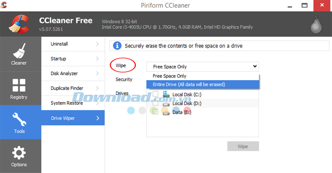 Wipe 3 tính năng ít người biết tới của CCleaner