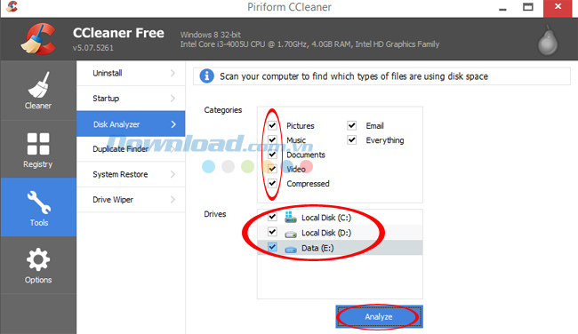 Chọn khu vực để quét 3 tính năng ít người biết tới của CCleaner