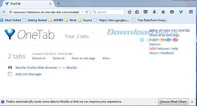 Tăng tốc trình duyệt cực hiệu quả với OneTab