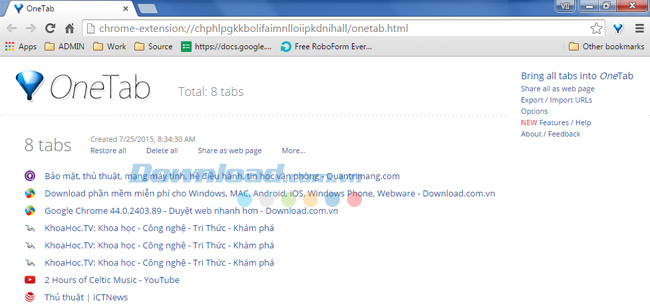 Tăng tốc trình duyệt cực hiệu quả với OneTab