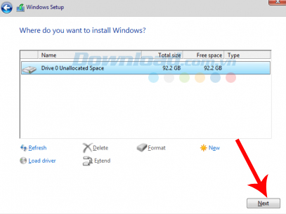 Chọn ổ cài đặt