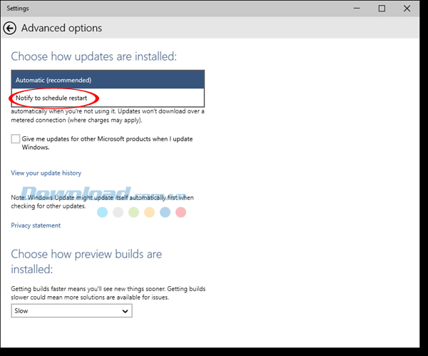 Chọn notify to schedule restart Cách không cho Windows 10 tự động cập nhật hiệu quả nhất