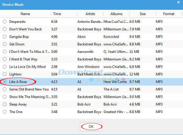 Chọn bài hát trên iTools