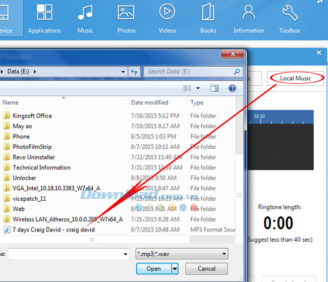 Chọnbài hát có sẵn trong máy tính