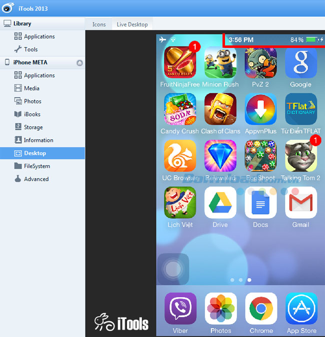 Màn hình iPhone khi xem trên iTools