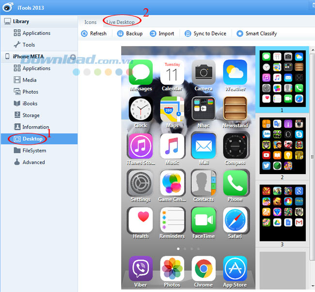 Click vào Live Desktop trên iTools