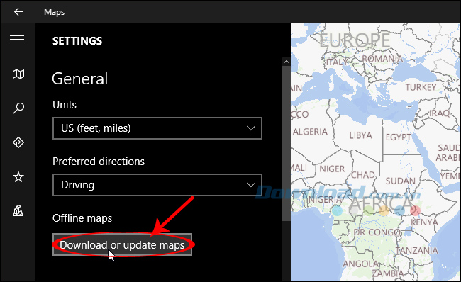 Nhấp vào download or updates maps để tải bản đồ cho windows 10 Nhấp vào download or updates maps để tải bản đồ cho windows 10