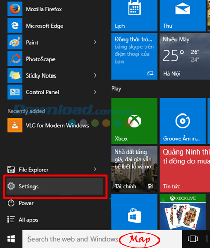 Nhấp vào settings Nhấp vào settings
