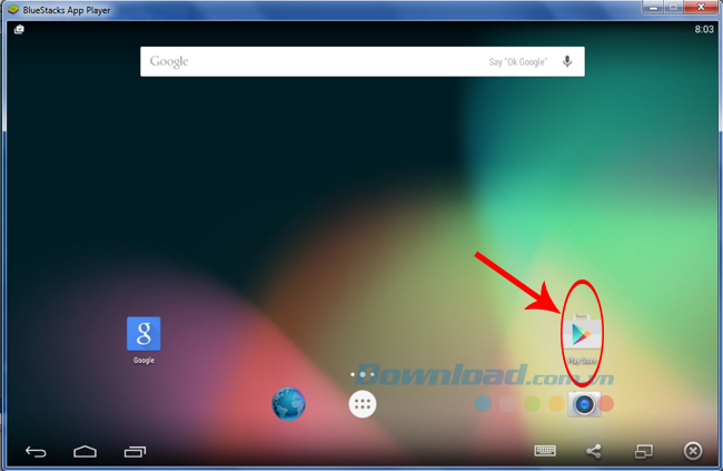 Nhấp chuột vào Play Store trên màn hình chính của BlueStacks