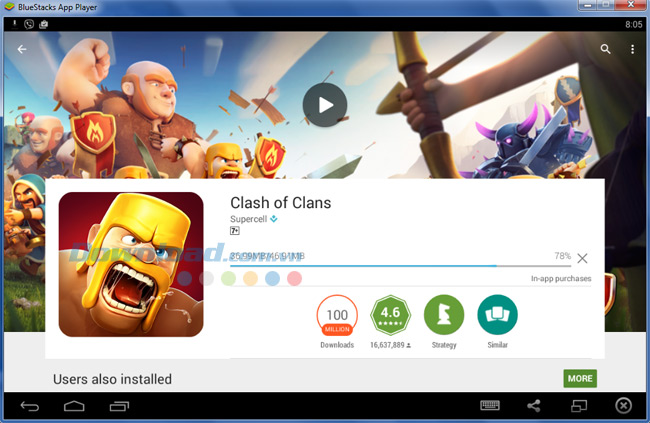 Chờ một chút để BlueStacks tải game Clash of Clans về máy