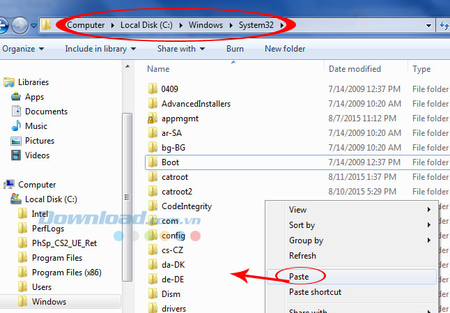 paste file vào ổ C paste file vào ổ C