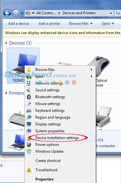 Chuột phải vào biểu tượng của Computer Chuột phải vào biểu tượng của Computer