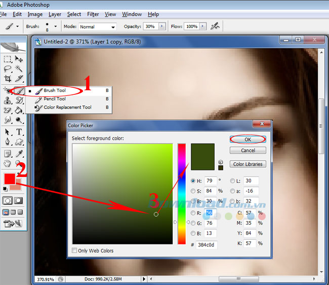 Chọn màu để đổi màu mắt trong photoshop cs2