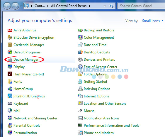 Nhấp chọn mục Device Manager Nhấp chọn mục Device Manager