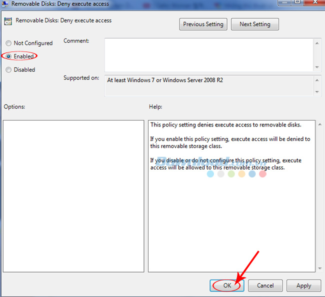 tick vào Enabled tick vào Enabled