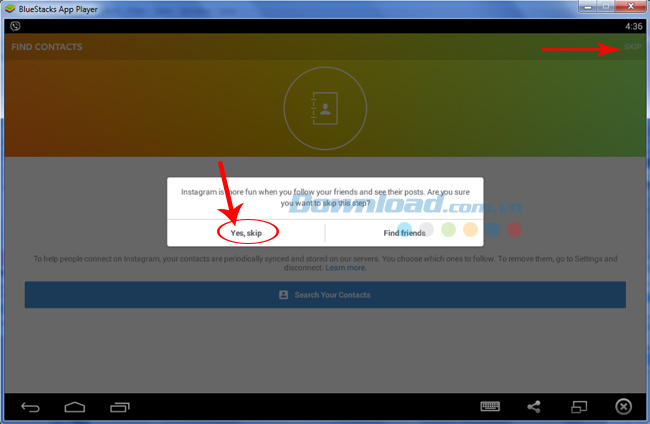 Yes, skip để xác nhận bỏ qua