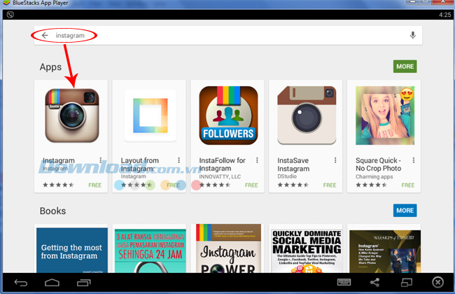 Nhập từ khóa Instagram vào và tìm kiếm 