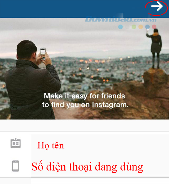Nhấp vào mũi tên phía trên góc phải